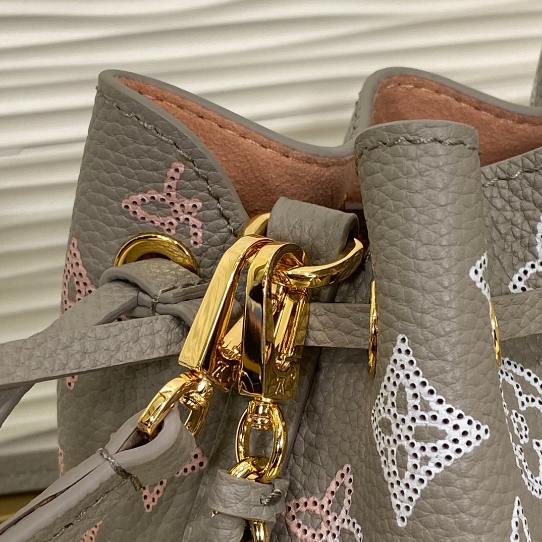 Louis Vuitton Taupe Monogram Leather Bucket Bag with Gold Chain Strap