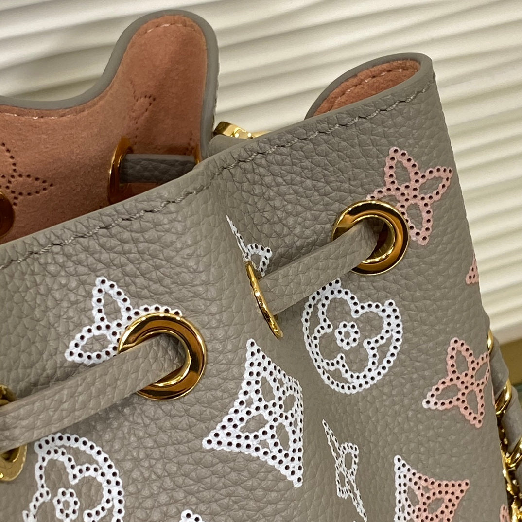 Louis Vuitton Taupe Monogram Leather Bucket Bag with Gold Chain Strap