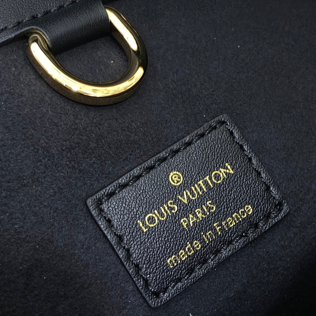 Louis Vuitton Classic Black Leather Satchel Handbag with Gold Hardware