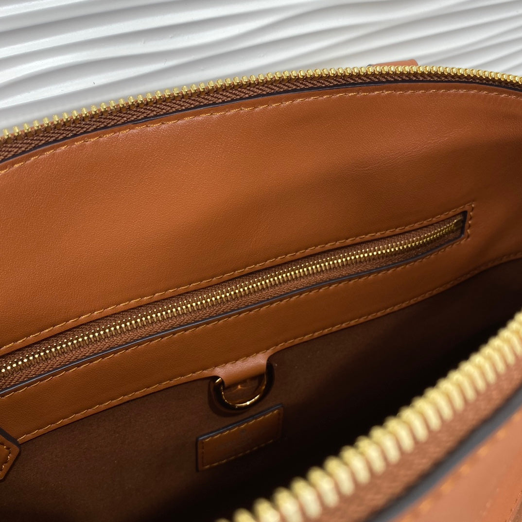 Louis Vuitton Classic Brown Leather Satchel Handbag with Crossbody Strap