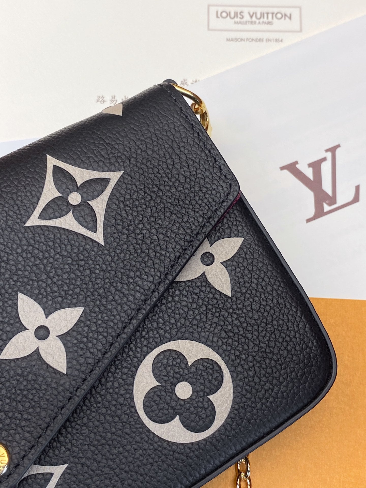 Louis Vuitton Black Embossed Monogram Leather Envelope Clutch with Gold Chain