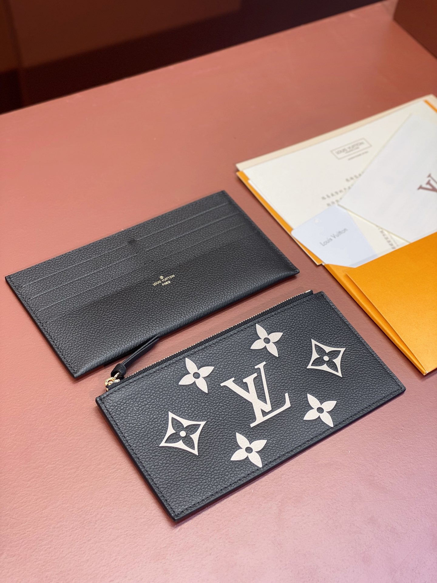 Louis Vuitton Black Embossed Monogram Leather Envelope Clutch with Gold Chain