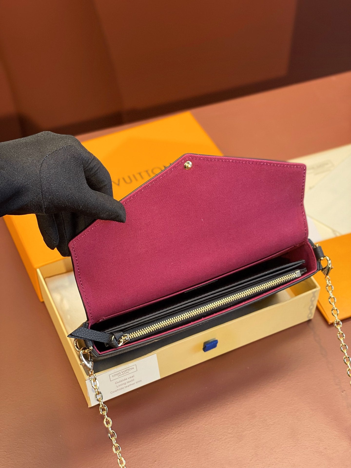 Louis Vuitton Black Embossed Monogram Leather Envelope Clutch with Gold Chain