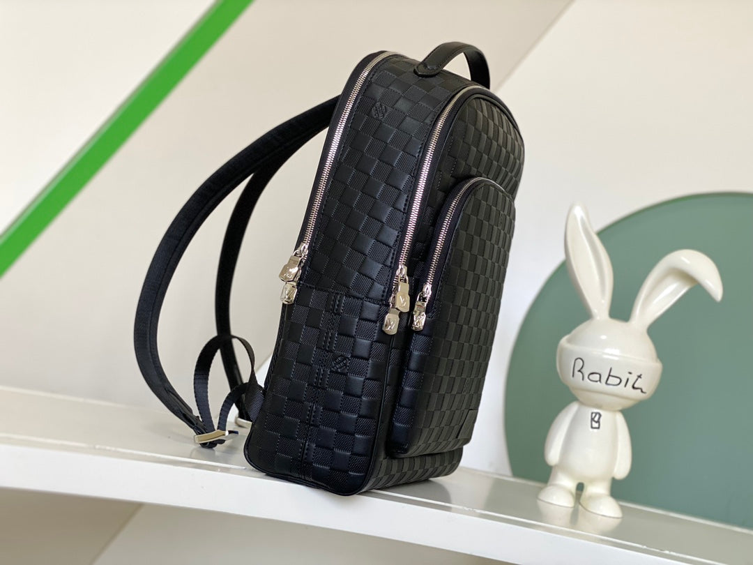 Louis Vuitton Luxury Black Woven Leather Checkerboard Travel Backpack