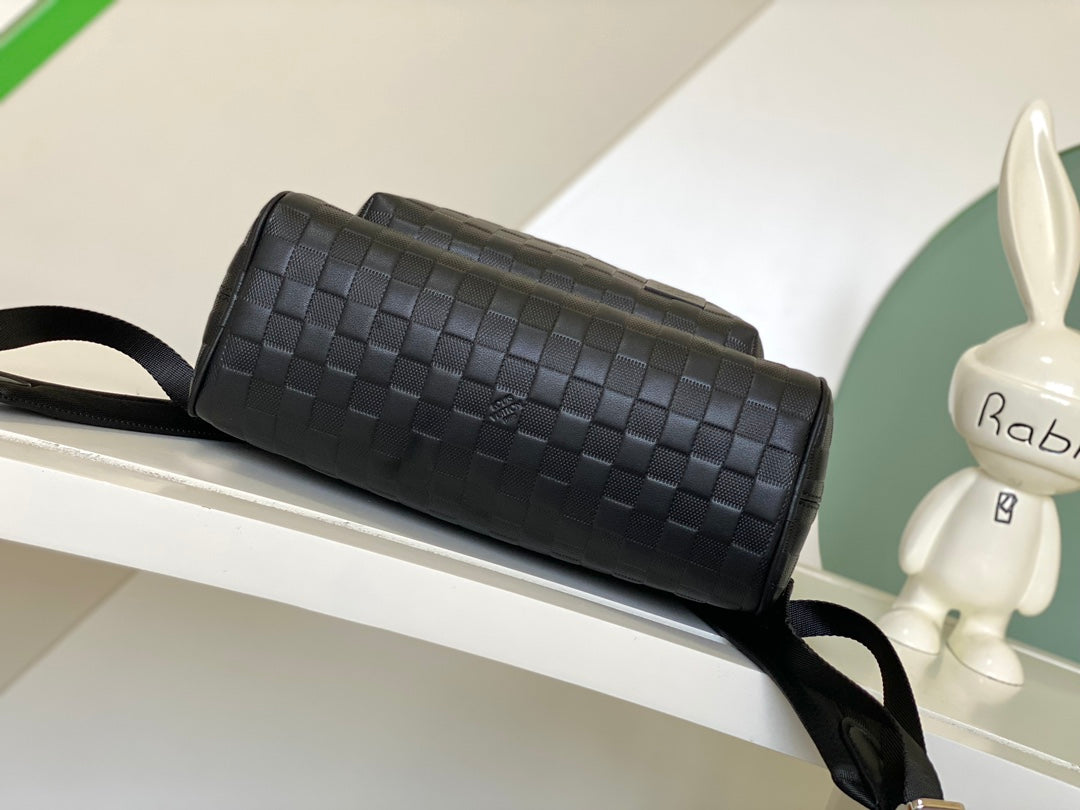 Louis Vuitton Luxury Black Woven Leather Checkerboard Travel Backpack