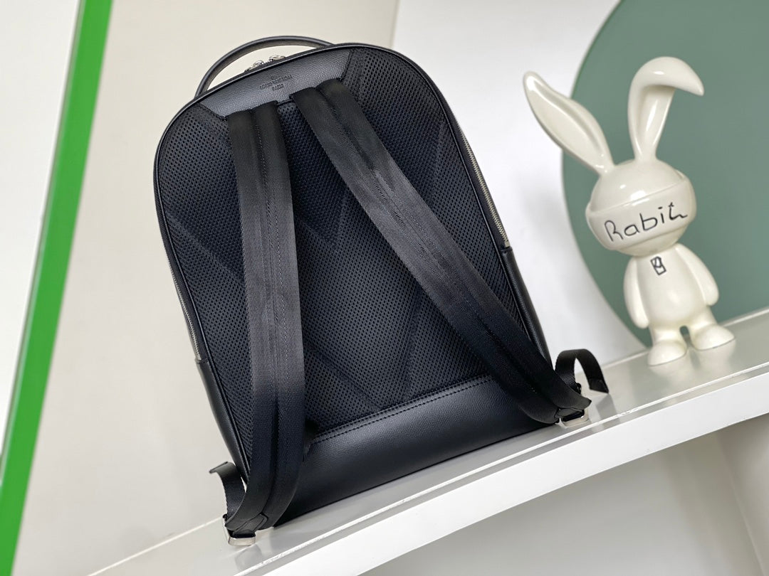 Louis Vuitton Minimalist Black Leather Backpack with Front Pocket Unisex Daypack