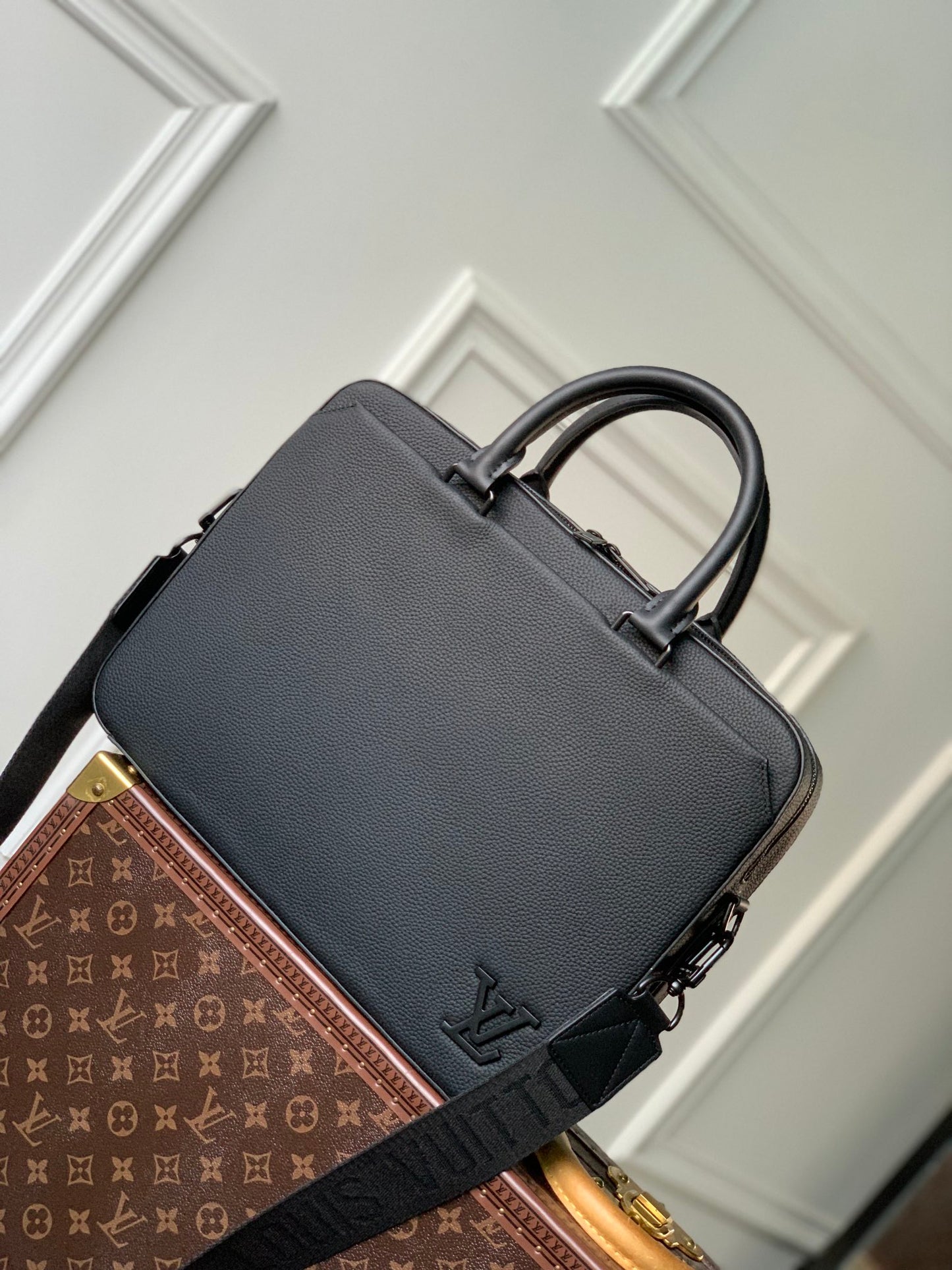 Louis Vuitton Classic Black Laptop Briefcase with Detachable Shoulder Strap