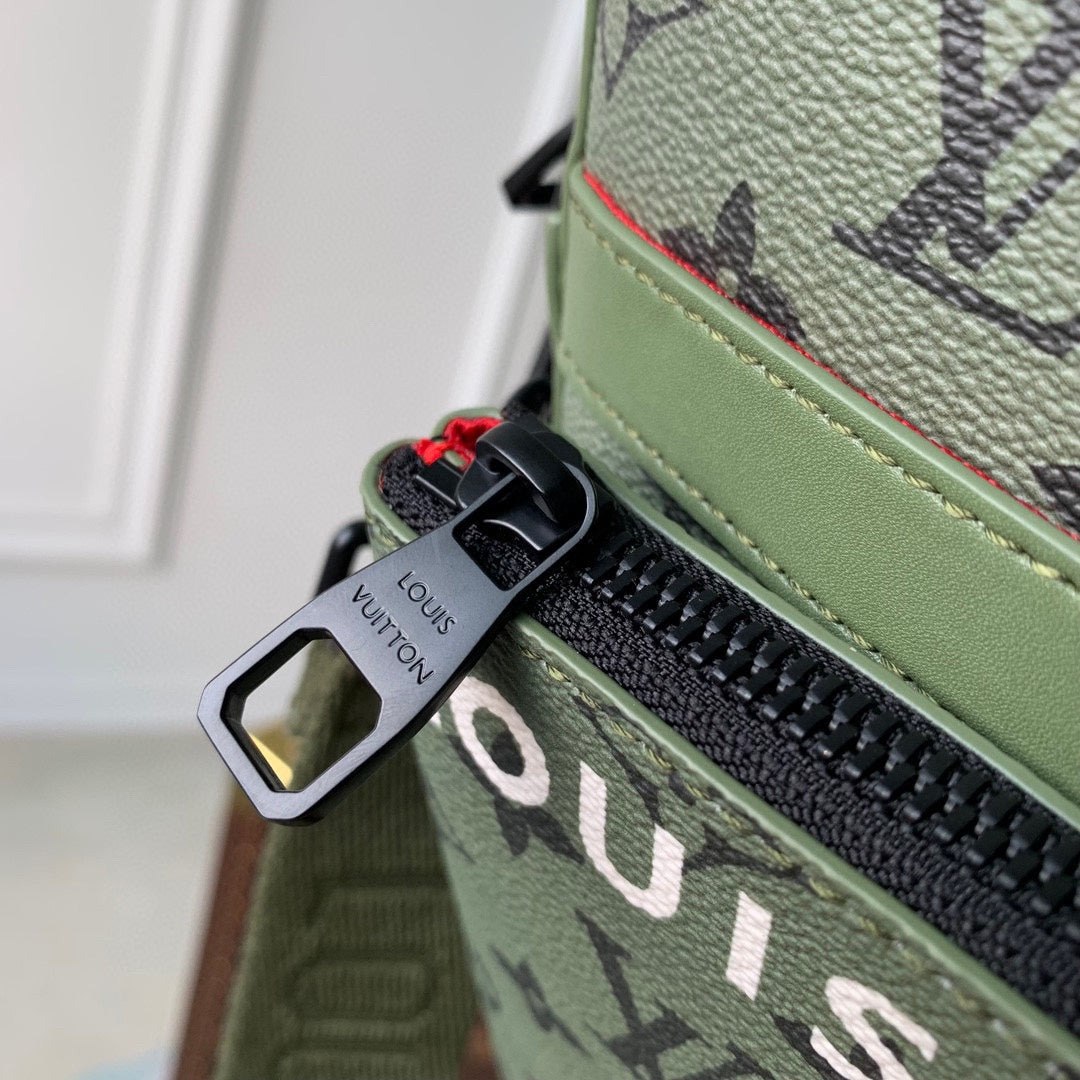 Louis Vuitton Olive Green Monogram Crossbody Bag with Detachable Red Pouch