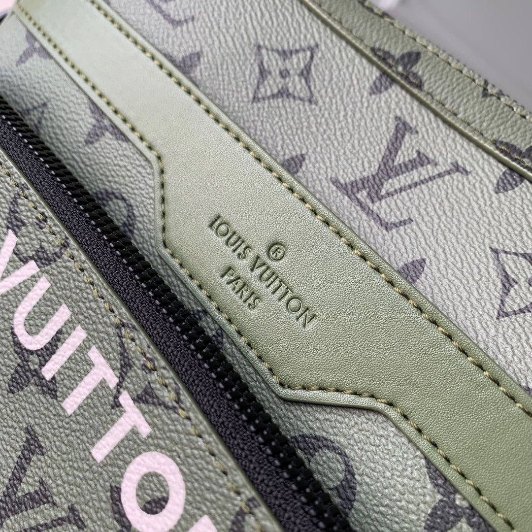 Louis Vuitton Olive Green Monogram Crossbody Bag with Detachable Red Pouch