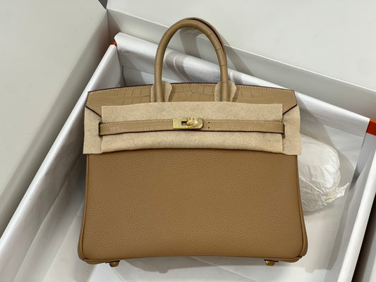 Luxury Tan Leather Top Handle Handbag - Classic Designer Style Satchel