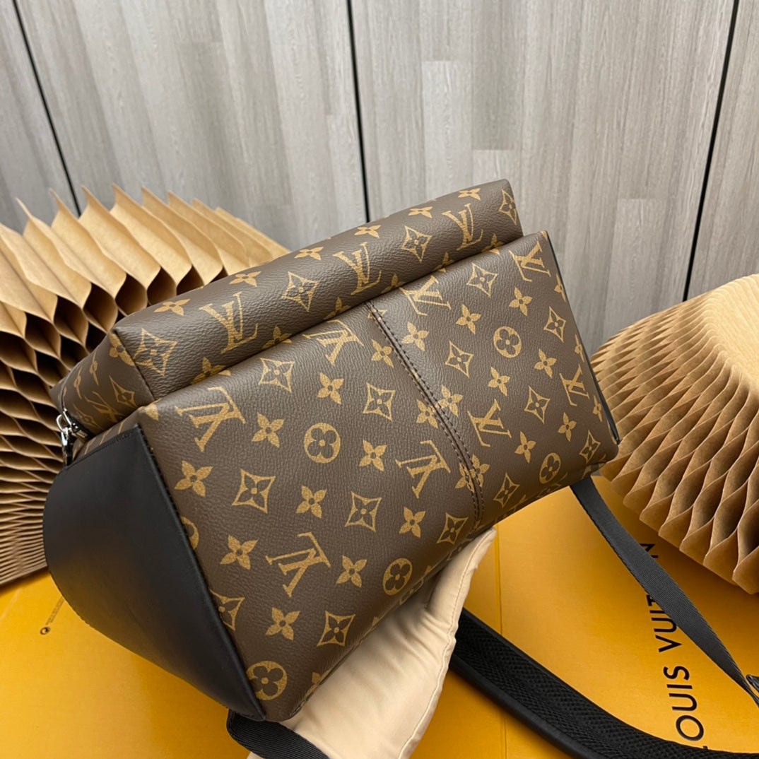 Louis Vuitton Luxury Brown Monogram Pattern Canvas Backpack with Black Leather Trim