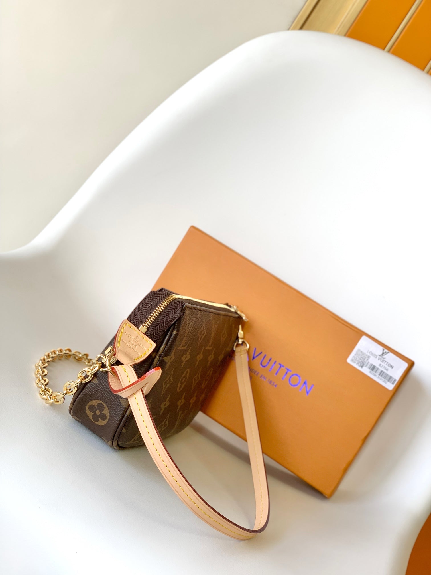 Louis Vuitton Brown Monogram Canvas Pochette Shoulder Bag with Gold Chain