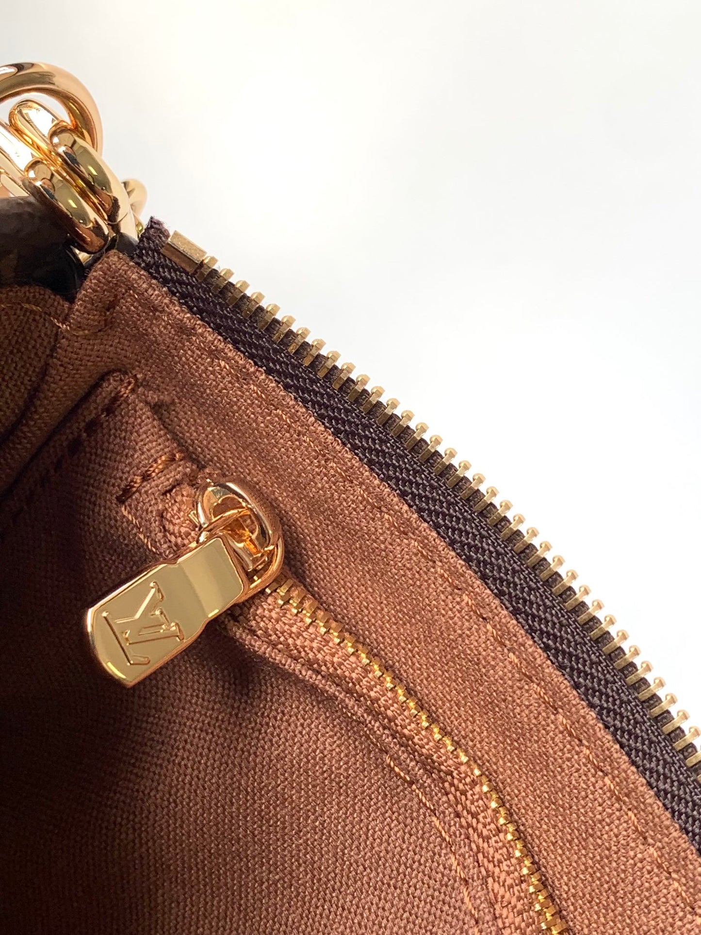 Louis Vuitton Brown Monogram Canvas Pochette Shoulder Bag with Gold Chain