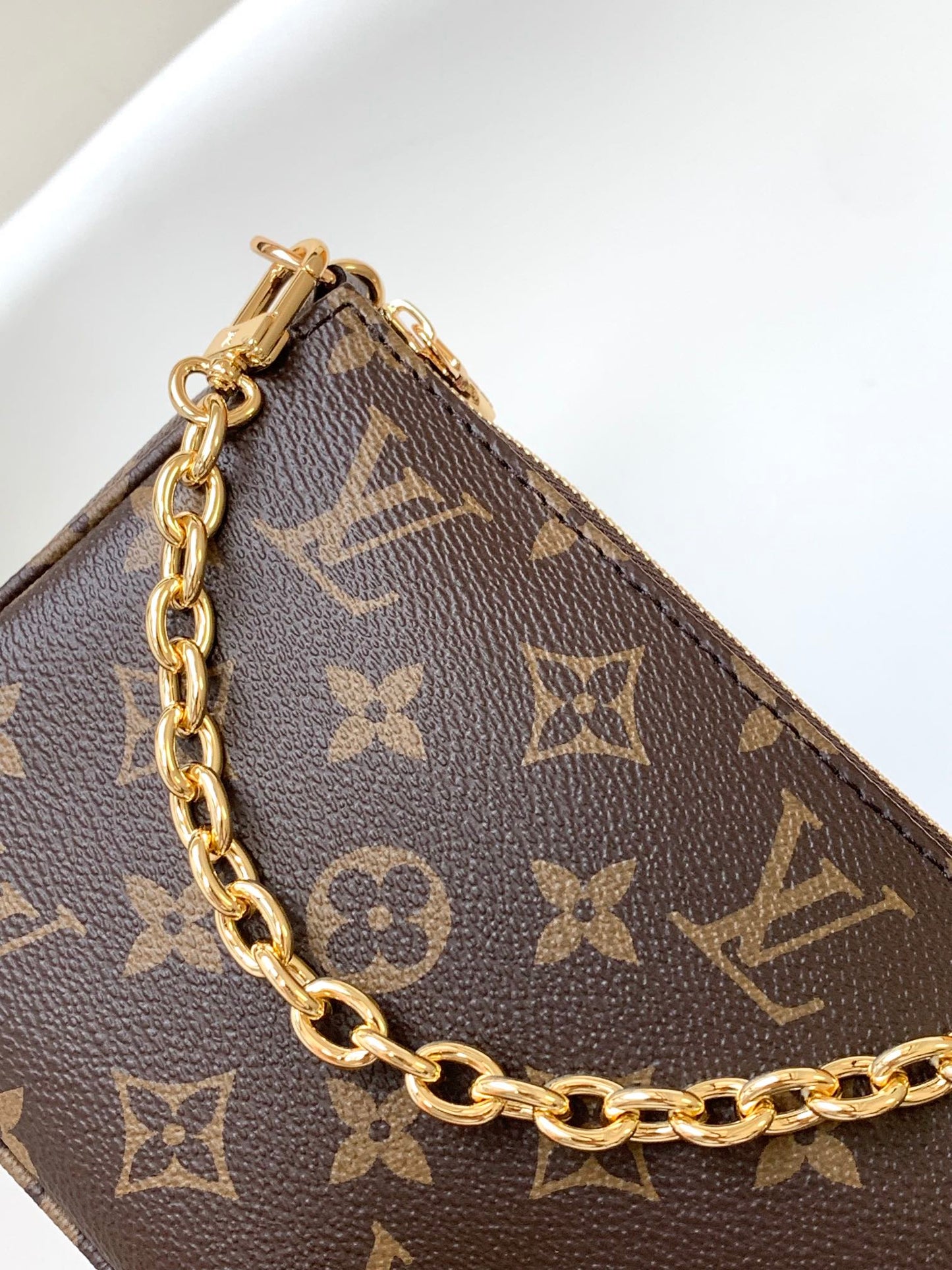 Louis Vuitton Brown Monogram Canvas Pochette Shoulder Bag with Gold Chain