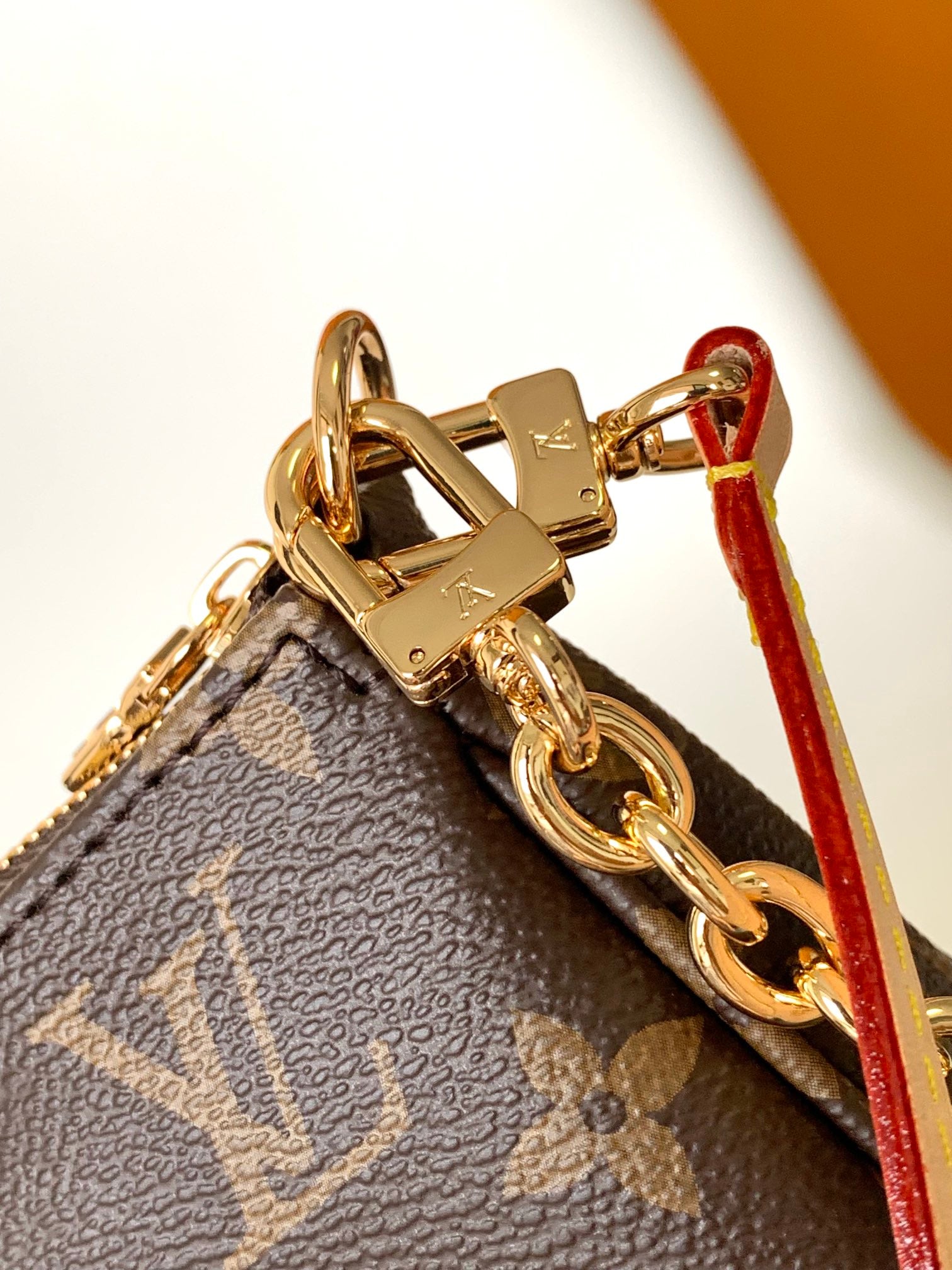 Louis Vuitton Brown Monogram Canvas Pochette Shoulder Bag with Gold Chain