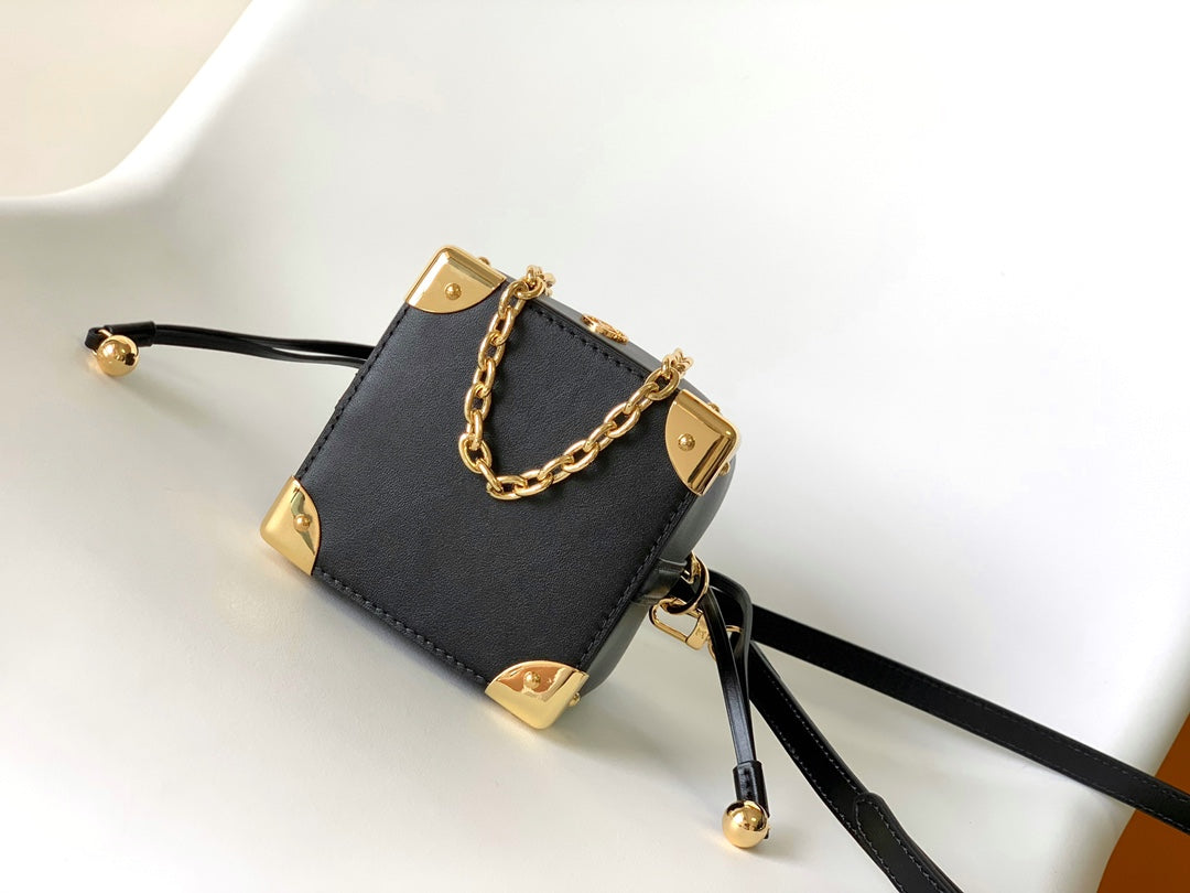 Louis Vuitton Luxury Black Leather Bucket Crossbody Bag with Gold Hardware