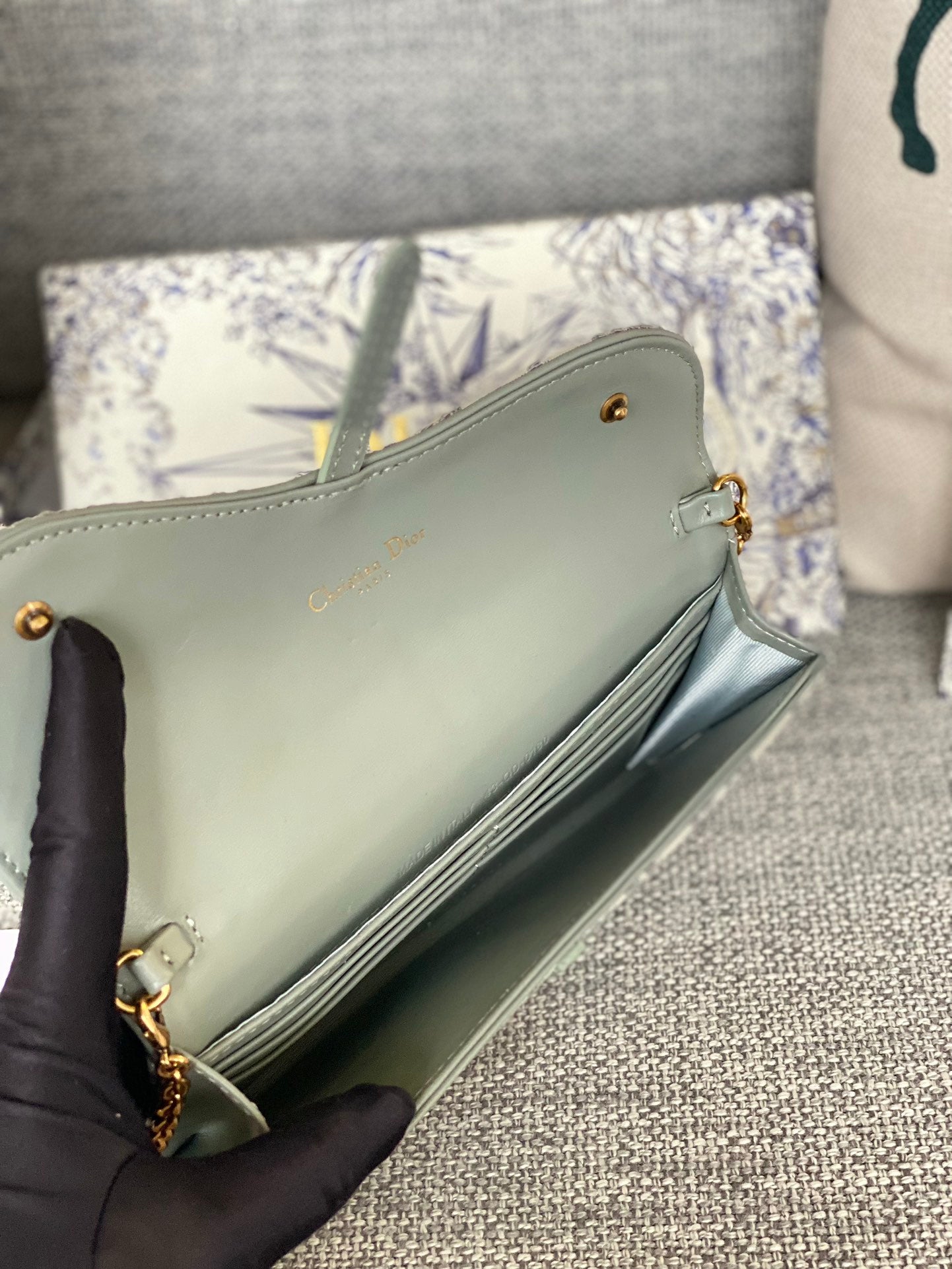 Dior Classic Monogram Canvas Envelope Chain Clutch and Card Wallet Set