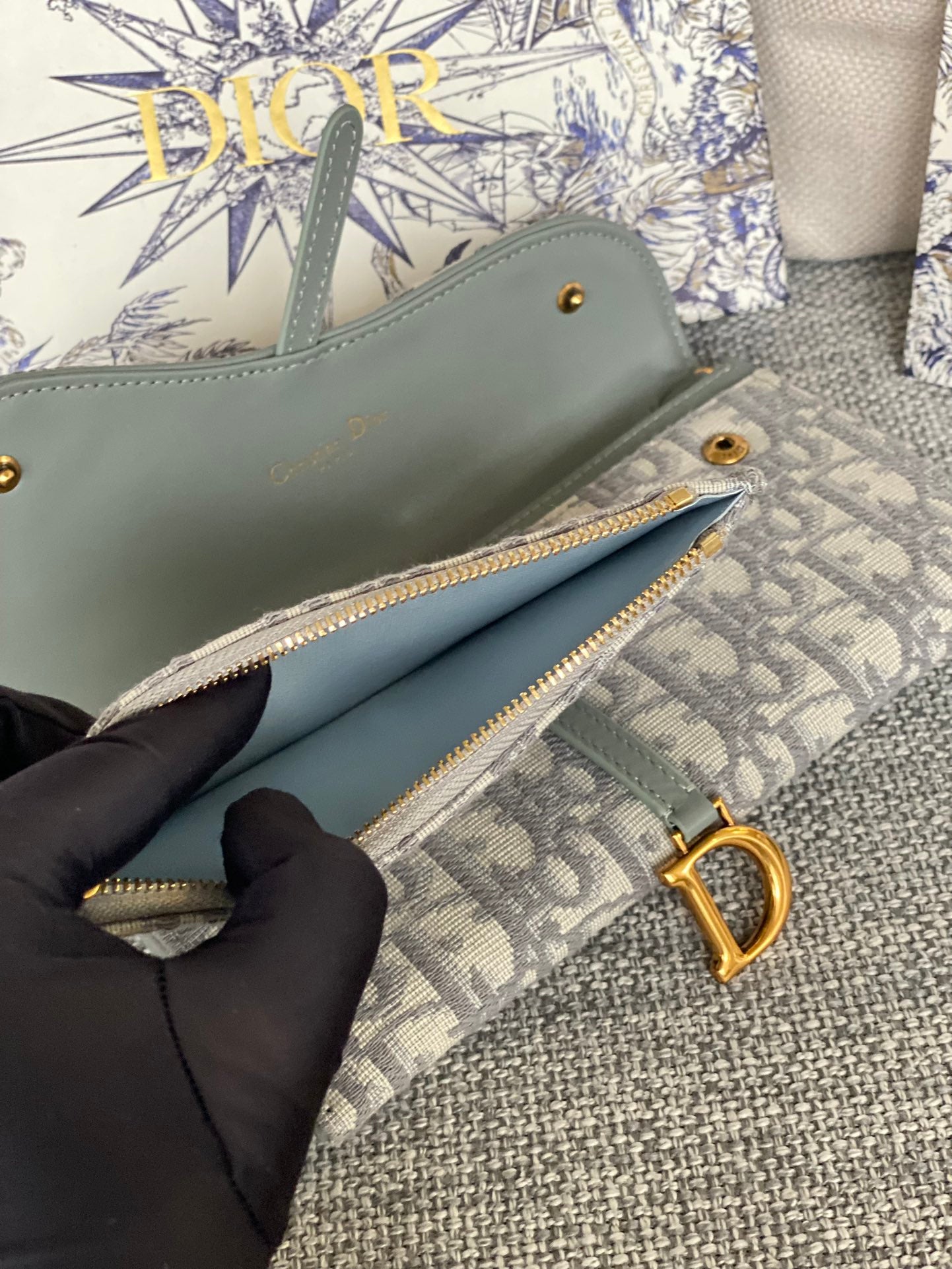 Dior Classic Monogram Canvas Envelope Chain Clutch and Card Wallet Set
