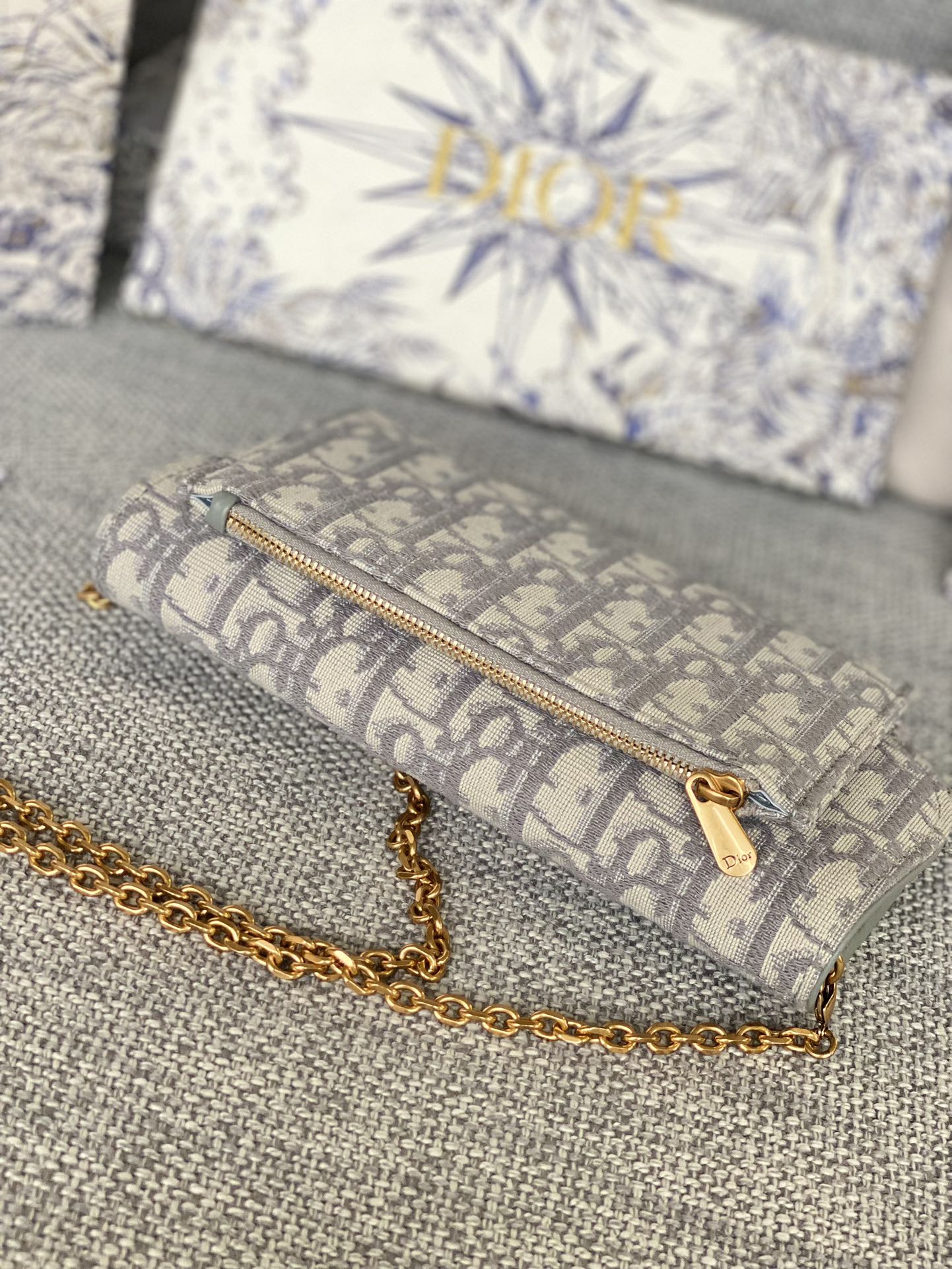Dior Classic Monogram Canvas Envelope Chain Clutch and Card Wallet Set