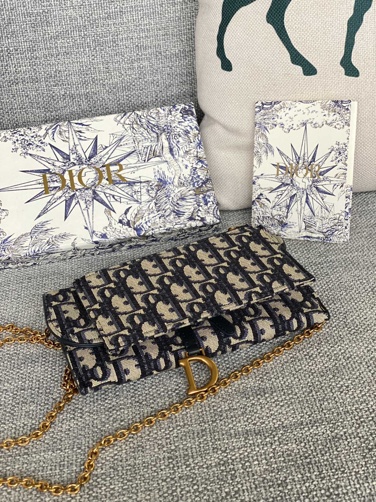 Dior Vintage Monogram Jacquard Chain Shoulder Bag and Pouch Set
