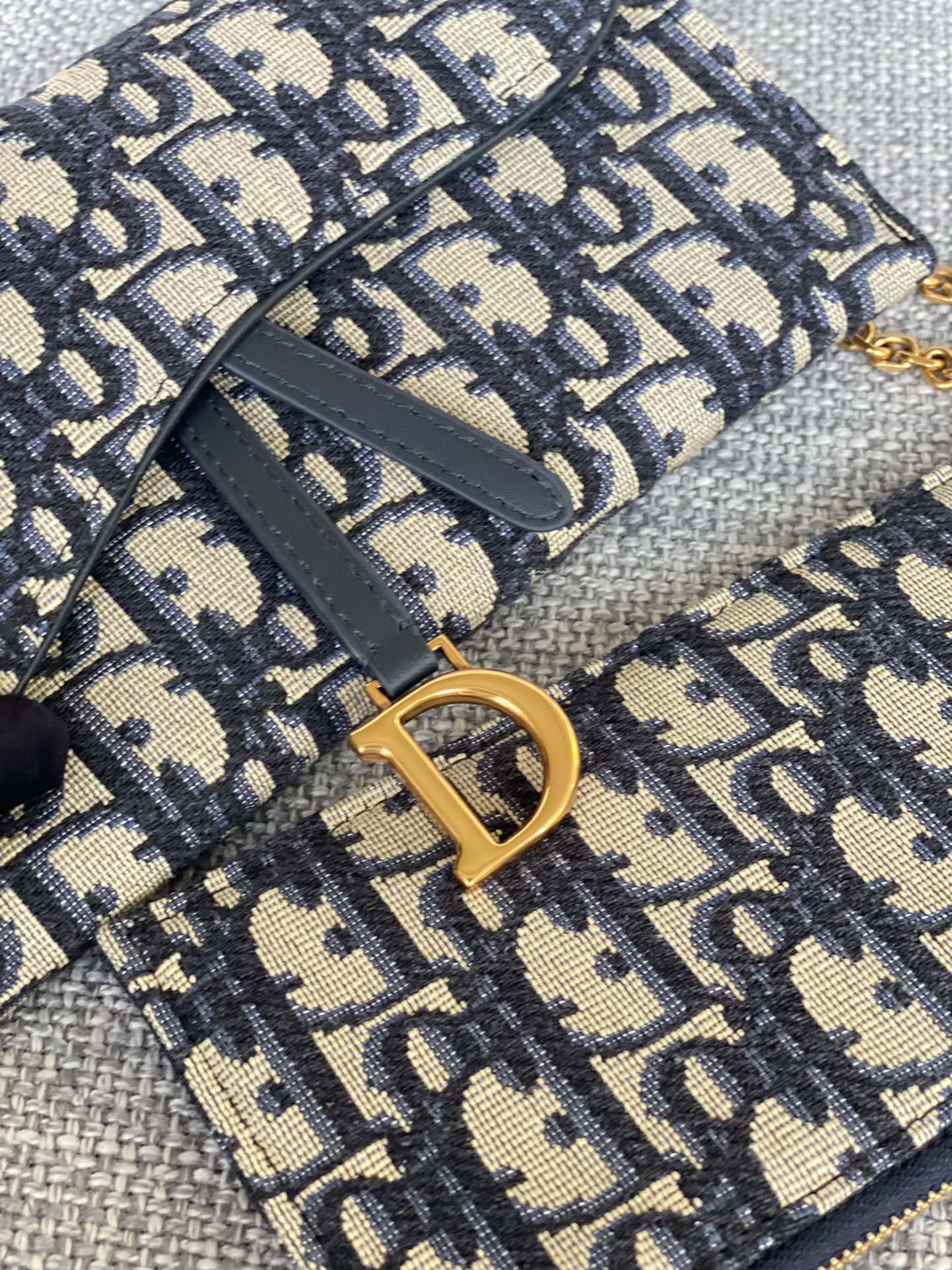 Dior Vintage Monogram Jacquard Chain Shoulder Bag and Pouch Set