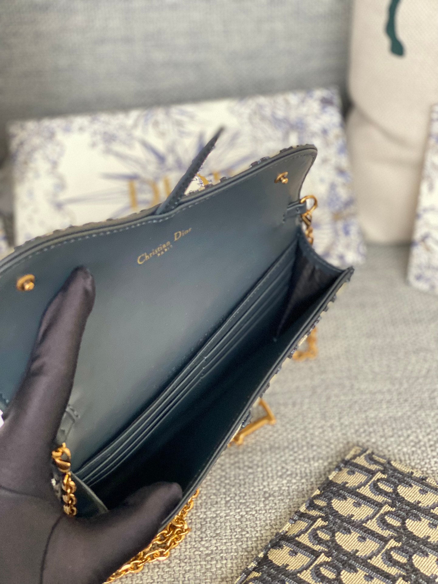 Dior Vintage Monogram Jacquard Chain Shoulder Bag and Pouch Set