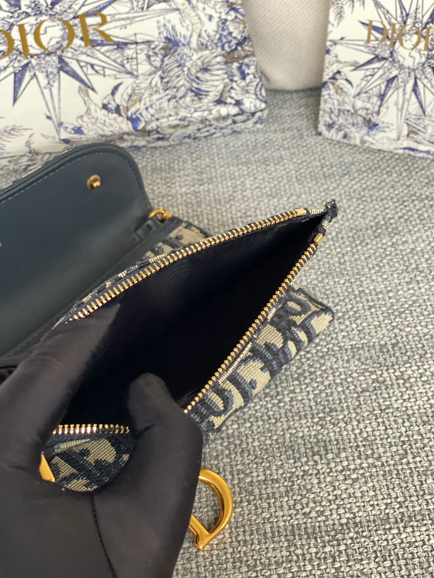 Dior Vintage Monogram Jacquard Chain Shoulder Bag and Pouch Set