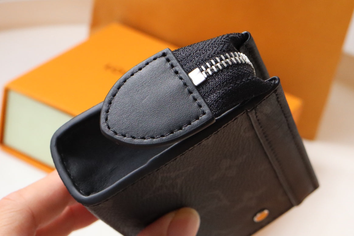 Louis Vuitton Black Embossed Pattern Leather Zip Around Wallet Clutch
