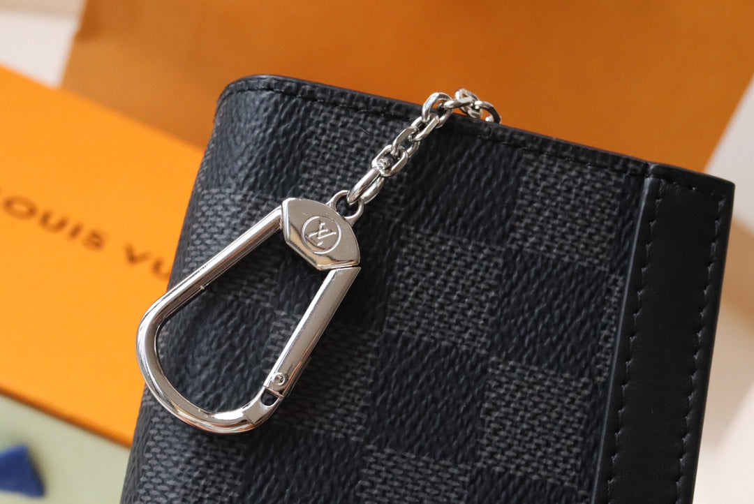 Louis Vuitton Black and Grey Checkerboard Pattern Zipper Clutch Wallet