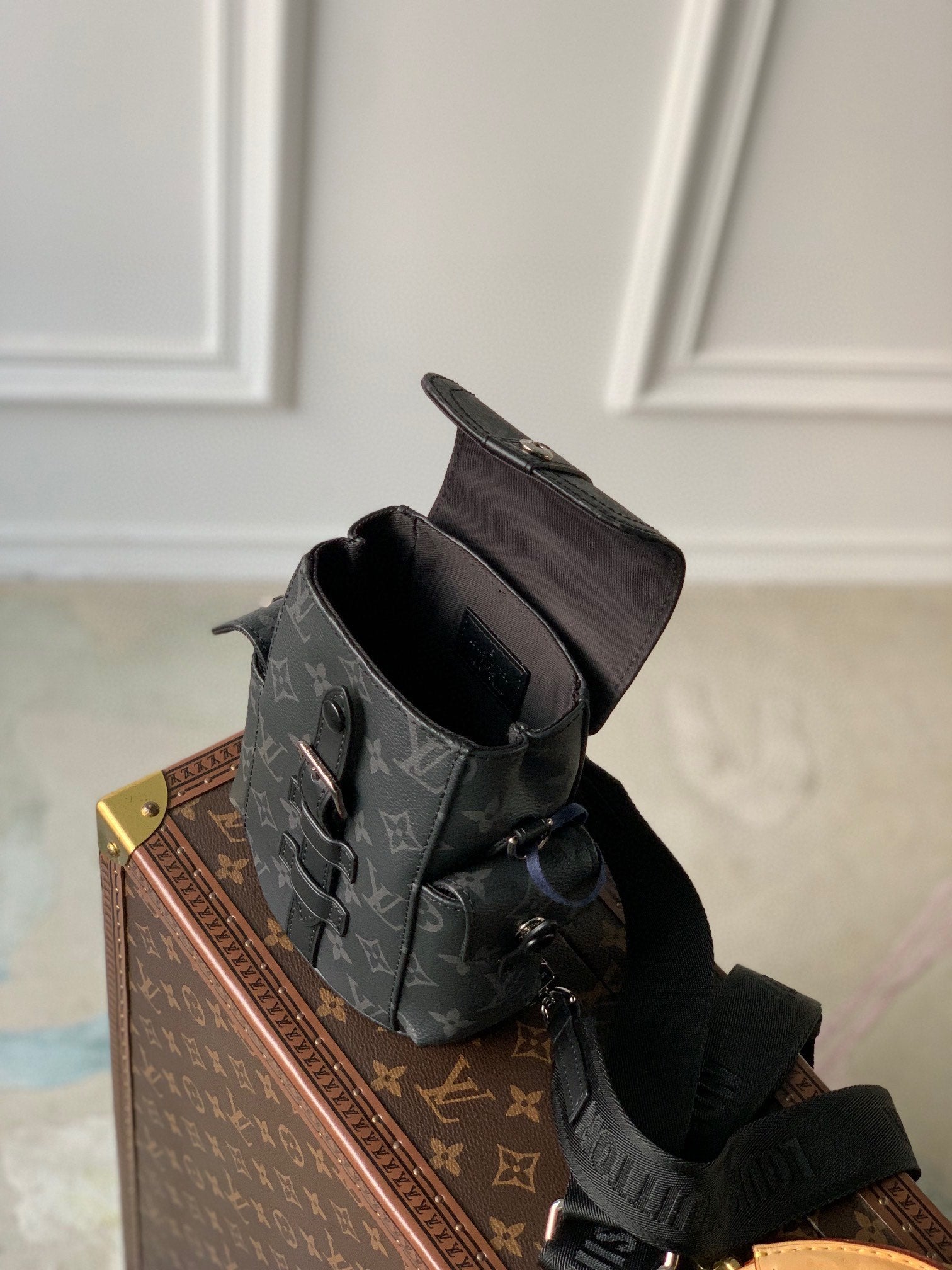 Louis Vuitton Black Monogram Canvas Mini Crossbody Bag with Wide Strap