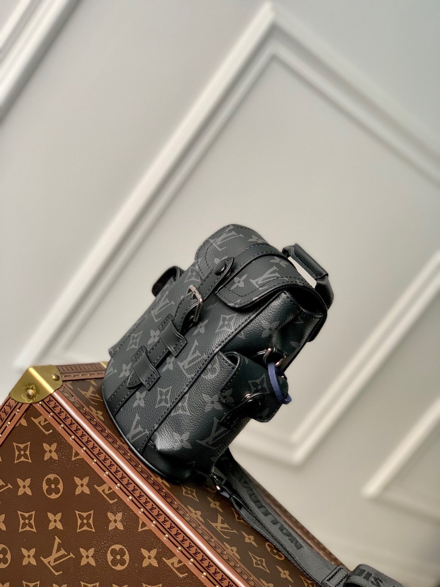Louis Vuitton Black Monogram Canvas Mini Crossbody Bag with Wide Strap