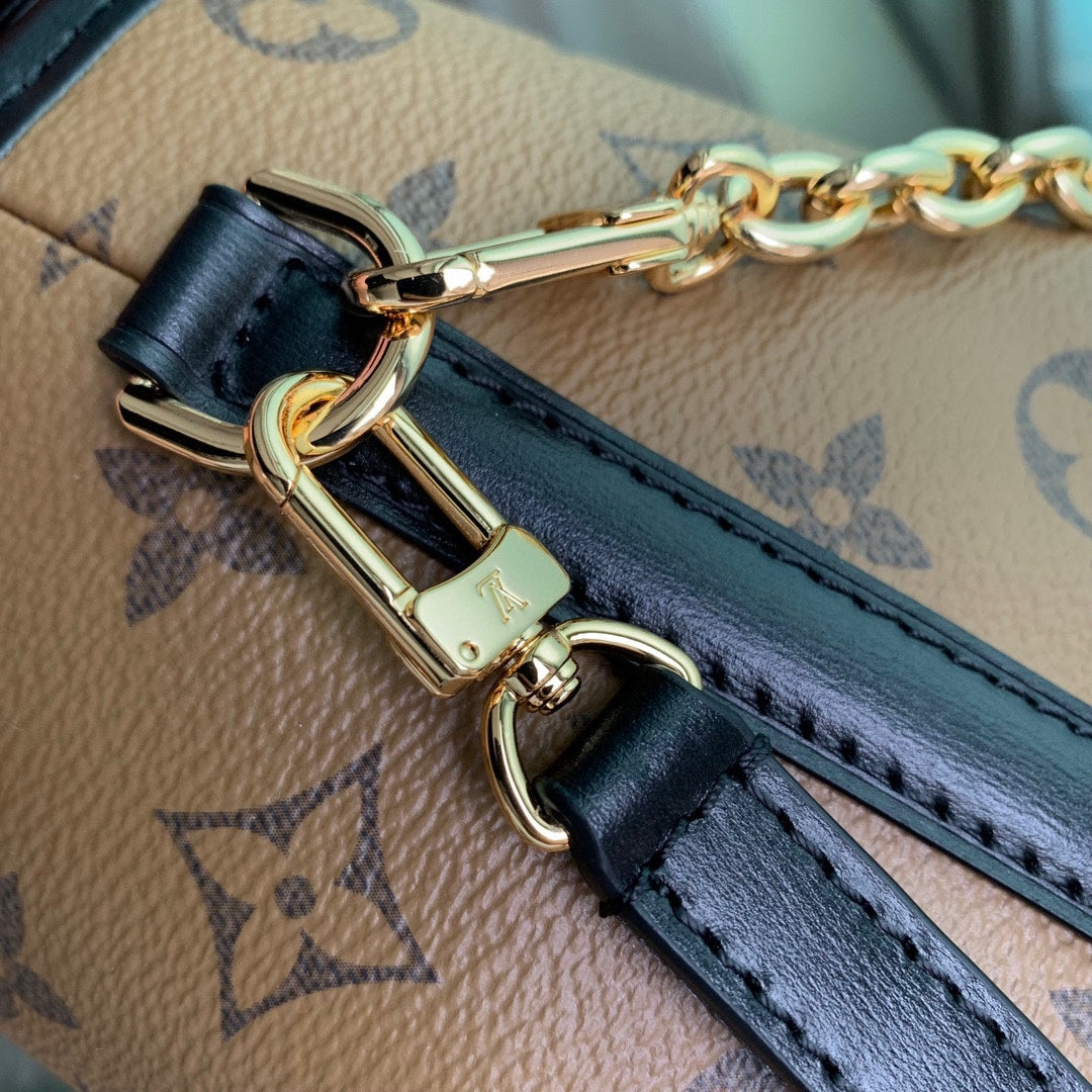 Louis Vuitton Brown Monogram Canvas Bucket Bag with Gold Chain and Leather Strap