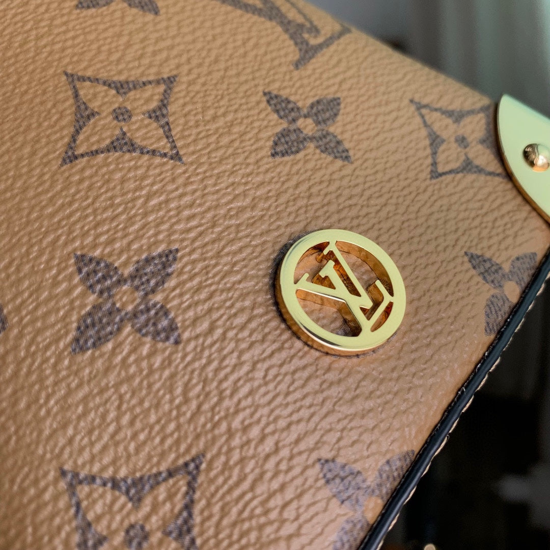 Louis Vuitton Brown Monogram Canvas Bucket Bag with Gold Chain and Leather Strap
