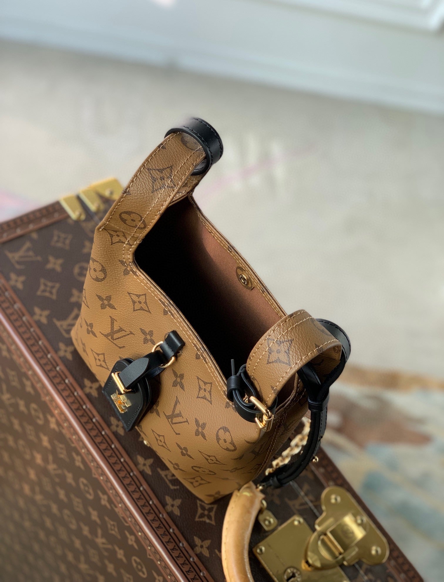Louis Vuitton Brown Monogram Asymmetric Triangle Top Handle Leather Bag