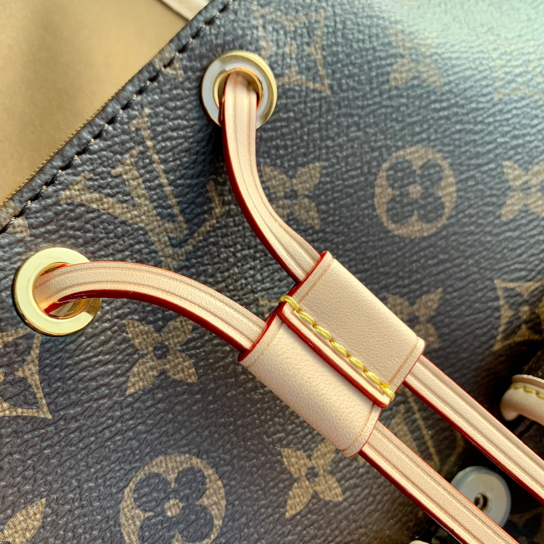 Louis Vuitton Vintage Brown Monogram Drawstring Backpack with Leather Trim