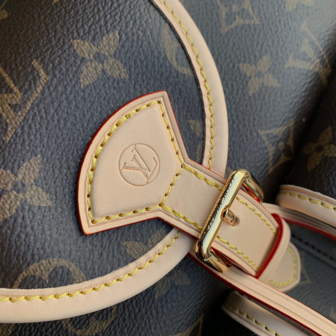 Louis Vuitton Vintage Brown Monogram Drawstring Backpack with Leather Trim