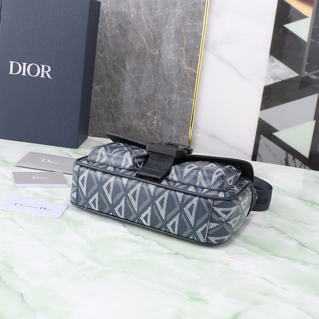 Dior Grey Geometric Pattern Crossbody Messenger Bag with Buckle