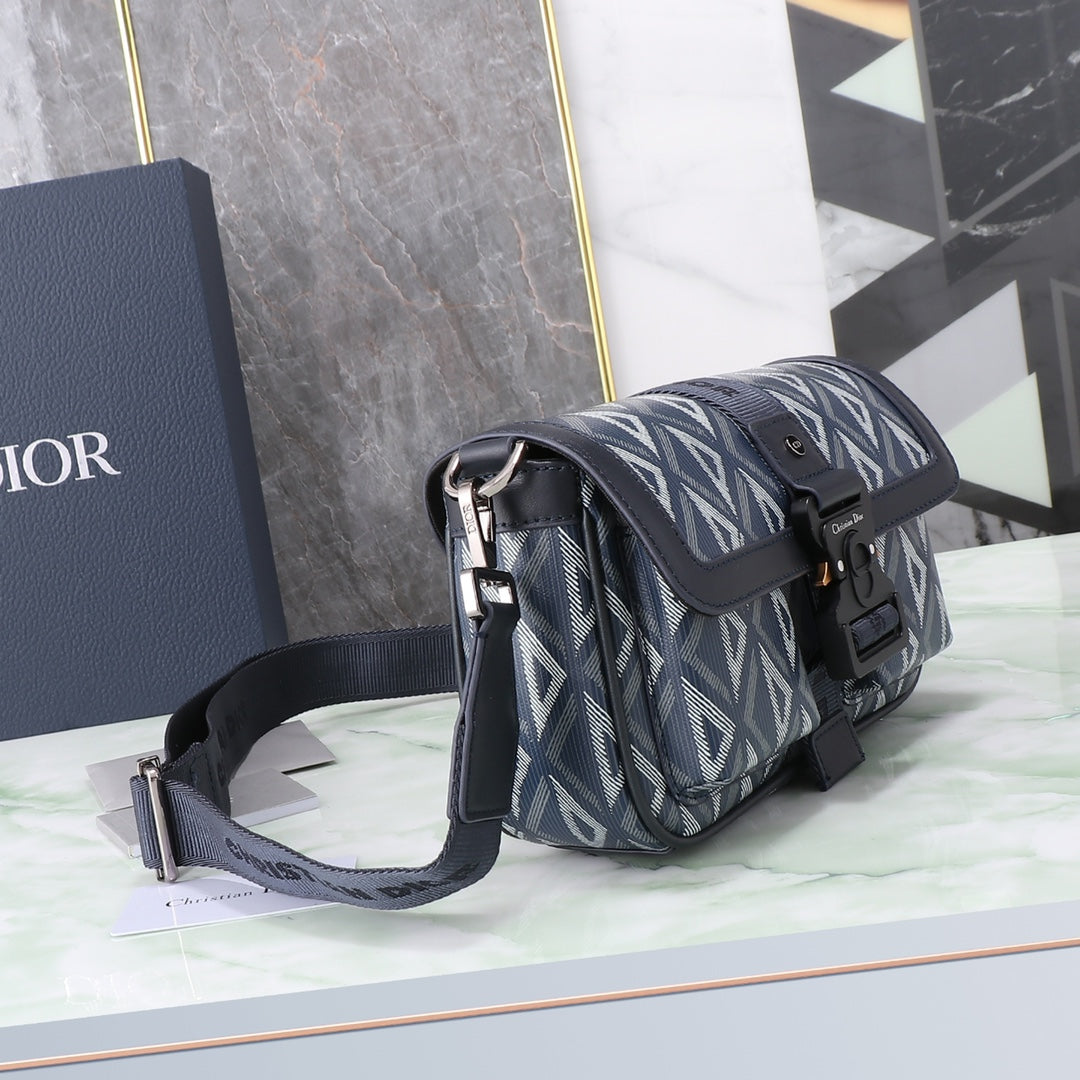 Dior Grey Geometric Pattern Crossbody Messenger Bag with Buckle