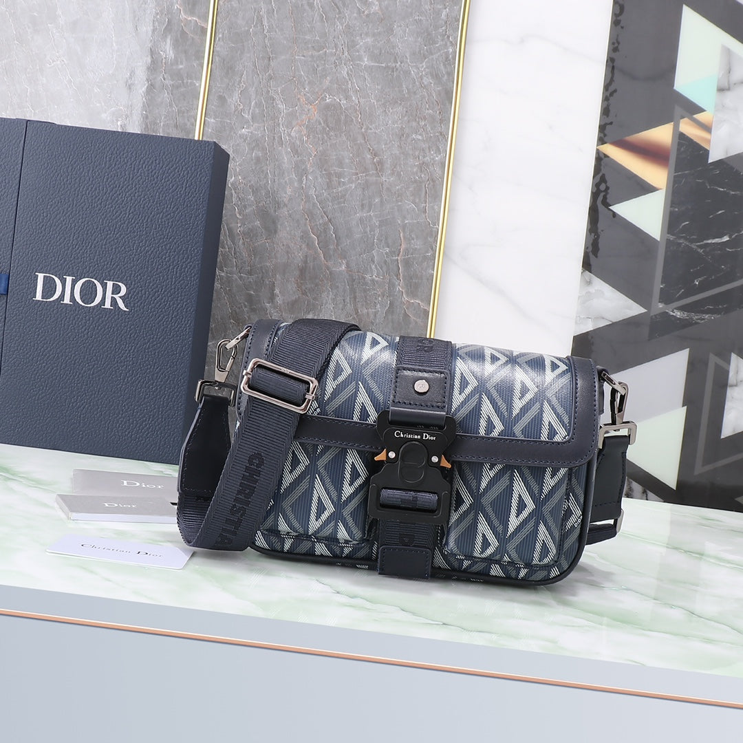 Dior Grey Geometric Pattern Crossbody Messenger Bag with Buckle