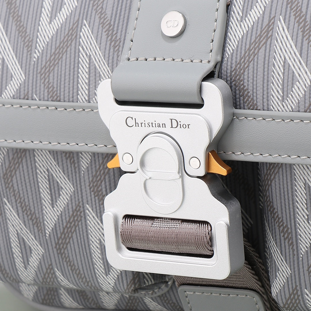 Dior Grey Geometric Print Crossbody Messenger Bag with Utility Buckle
