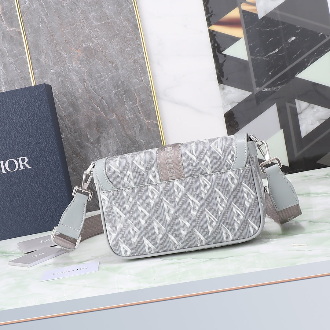 Dior Grey Geometric Print Crossbody Messenger Bag with Utility Buckle