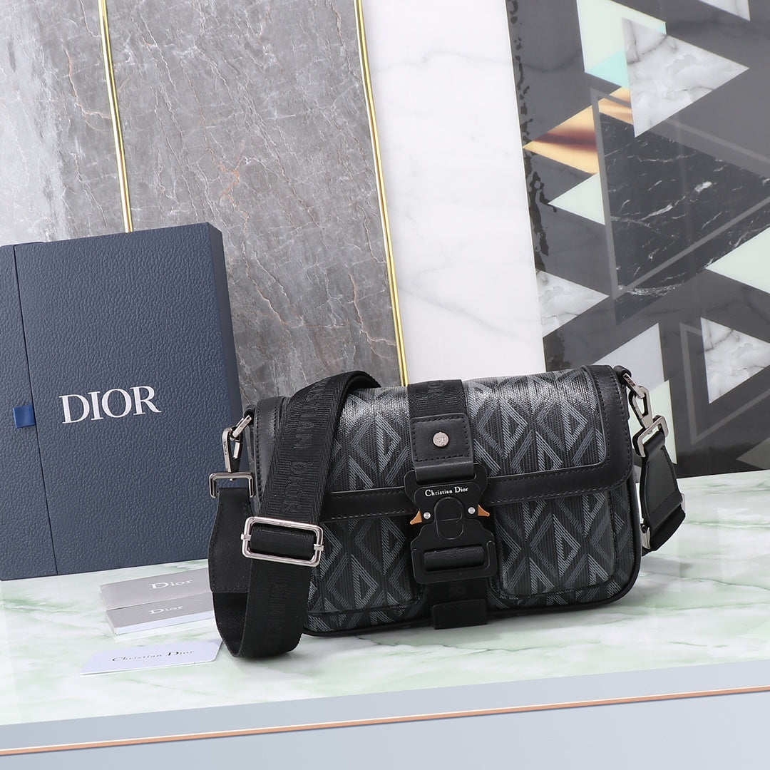 Dior Modern Black Geometric Pattern Crossbody Shoulder Bag with Buckle