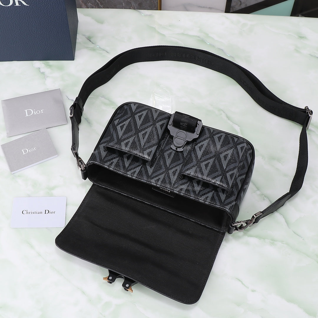 Dior Modern Black Geometric Pattern Crossbody Shoulder Bag with Buckle