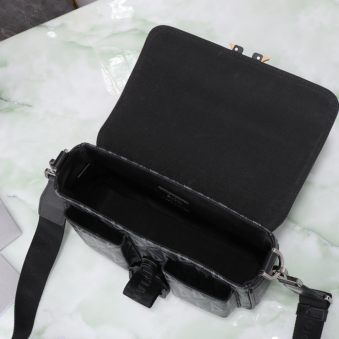 Dior Modern Black Geometric Pattern Crossbody Shoulder Bag with Buckle