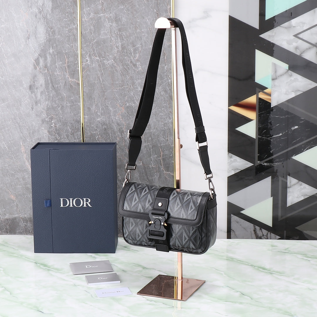 Dior Modern Black Geometric Pattern Crossbody Shoulder Bag with Buckle