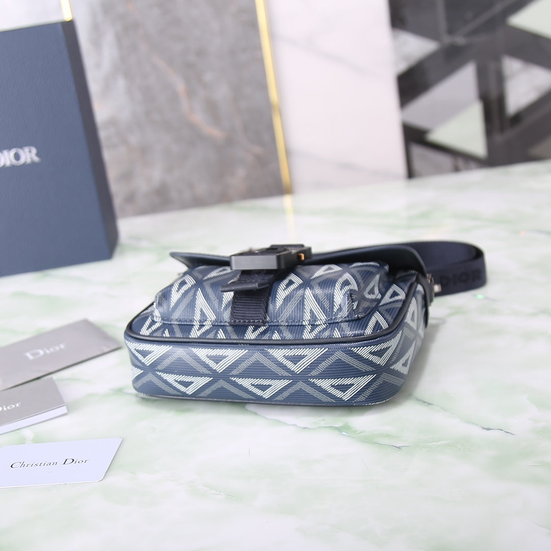 Dior Grey Geometric Diamond Pattern Crossbody Bag with Buckle Closure