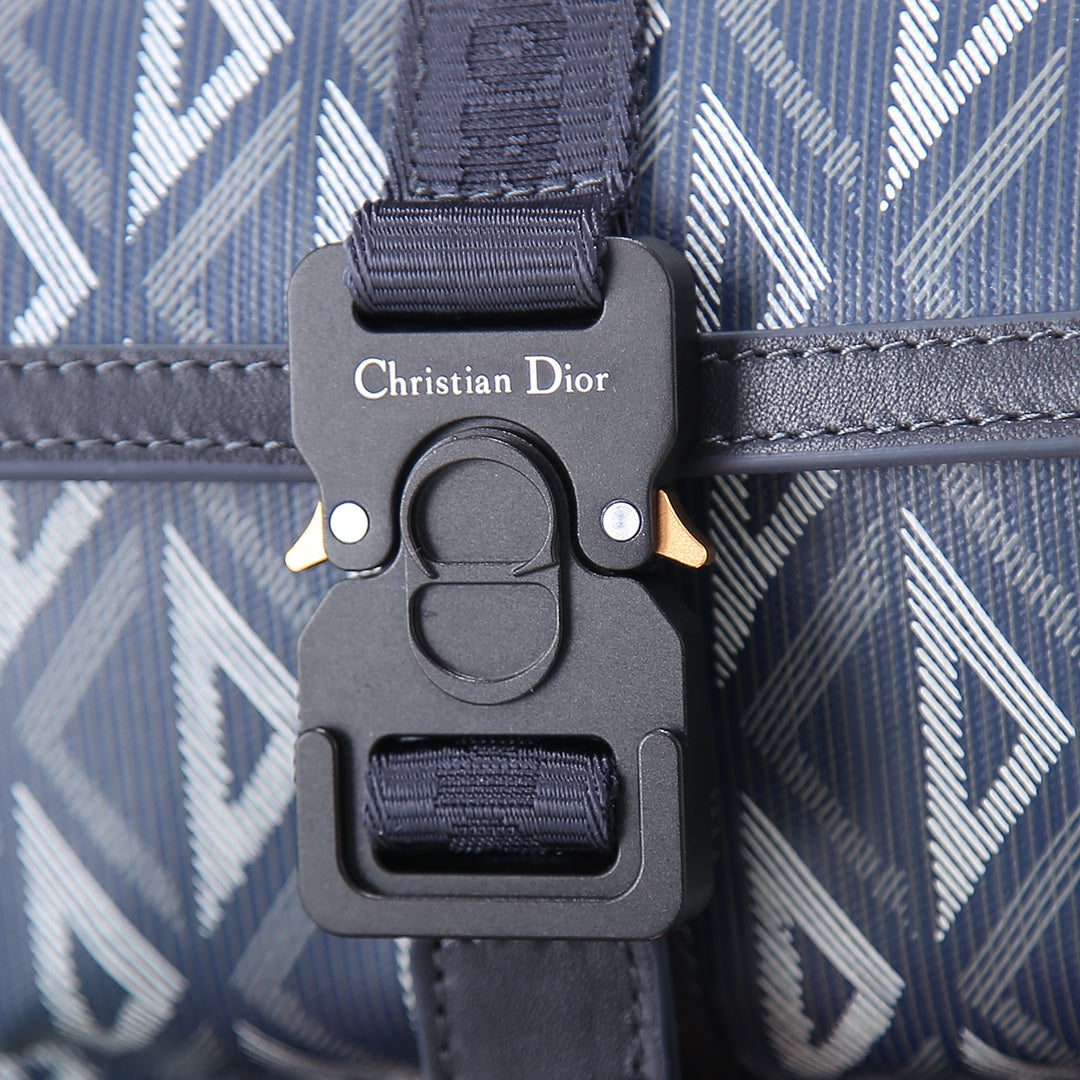 Dior Grey Geometric Diamond Pattern Crossbody Bag with Buckle Closure