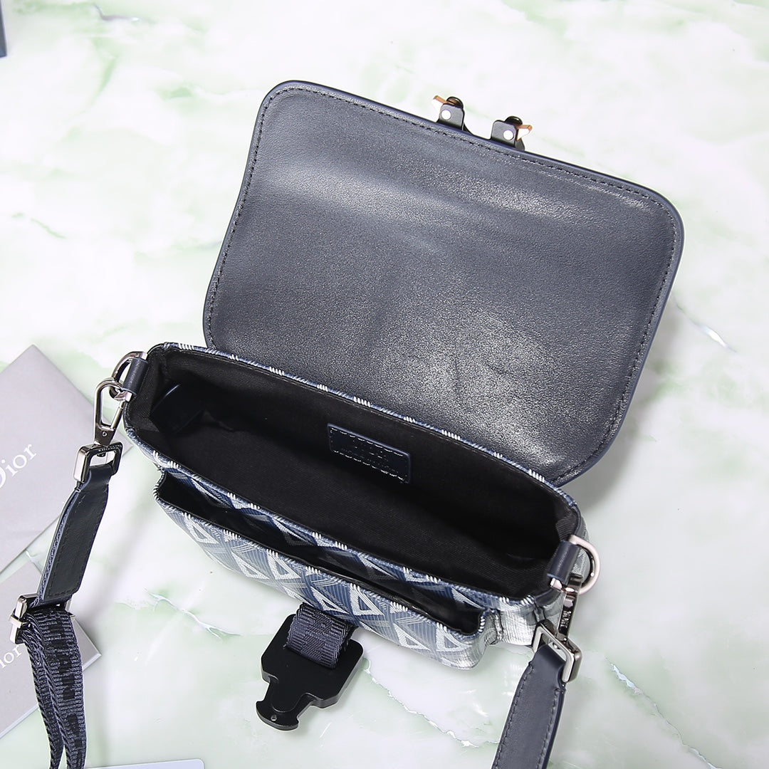 Dior Grey Geometric Diamond Pattern Crossbody Bag with Buckle Closure