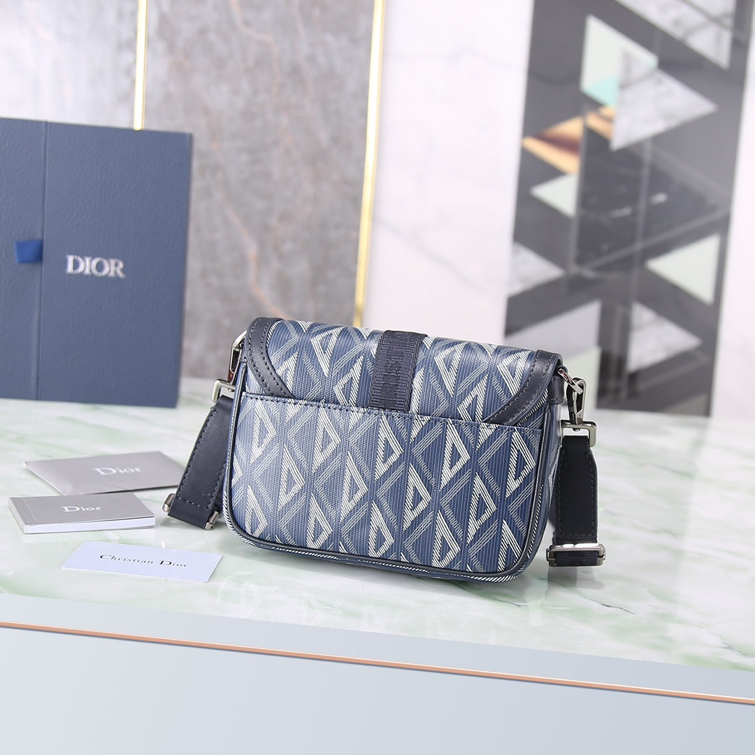 Dior Grey Geometric Diamond Pattern Crossbody Bag with Buckle Closure