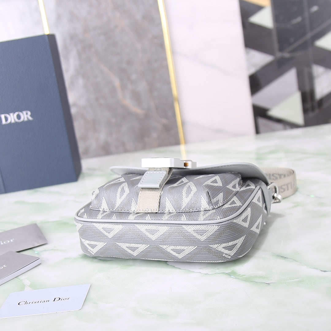 Dior Modern Grey Geometric Print Canvas Shoulder Bag with Metal Buckle
